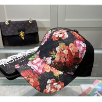 Modern Classic Gucci Black GG Canvas Baseball Hat with Flora 040301 Pink 2024