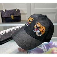 Top Quality Gucci GG Canvas Baseball Hat with Tiger Print 040301 Black 2024