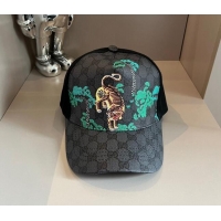 Sumptuous Gucci GG Canvas Baseball Hat with Tiger 040302 Black 2024