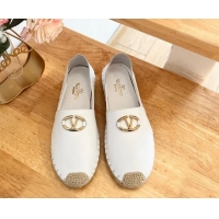 Pretty Style Valentino The Bold Edition VLogo Espadrilles Flats in Grained Calfskin White 612087