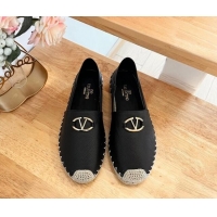 Buy Discount Valentino The Bold Edition VLogo Espadrilles Flats in Grained Calfskin Black 612090