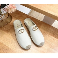 Best Grade Valentino The Bold Edition VLogo Espadrille Flat Mules in Grained Calfskin White 612093