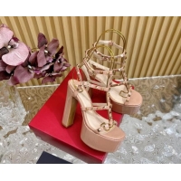 Pretty Style Valentino Rockstud Ankle Strap Platform Sandals 15.5cm in Patent Calfskin Nude 612112