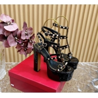 Best Product Valentino Rockstud Ankle Strap Platform Sandals 15.5cm in Patent Calfskin Black 612113