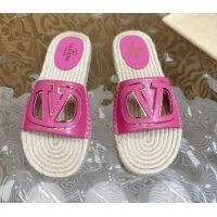 Best Grade Valentino VLogo Cut-out Espadrille Flat Slides Sandal in Calfskin Dark Pink 612121