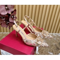 Good Quality Valentino VLogo Slingback Pumps 8cm in Satin with Sequins and Strass Gold 612124