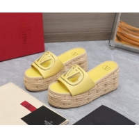 Top Grade Valentino VLogo Cut-out Wedge Sandals 8.5cm in Calfskin and Rope Yellow 612128