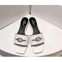 Unique Style Valentino The Bold Edition VLogo Flat Slides Sandal in Calfskin White/Silver 612183