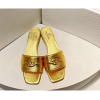 Luxurious Valentino The Bold Edition VLogo Flat Slides Sandal in Calfskin Gold Yellow 612186