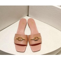 Top Design Valentino The Bold Edition VLogo Flat Slides Sandal in Calfskin Light Pink 612188