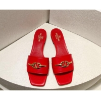 Most Popular Valentino The Bold Edition VLogo Flat Slides Sandal in Calfskin Red 612190