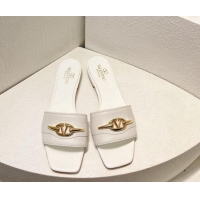 Unique Style Valentino The Bold Edition VLogo Flat Slides Sandal in Calfskin White/Gold 612189