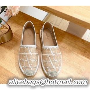 Popular Style Valentino VLogo Espadrilles Flat in Raffia Straw Beige 725017