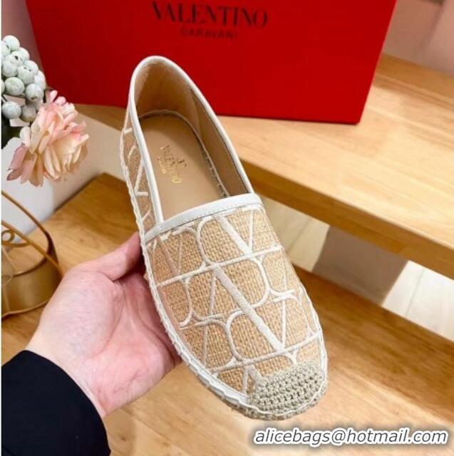 Popular Style Valentino VLogo Espadrilles Flat in Raffia Straw Beige 725017