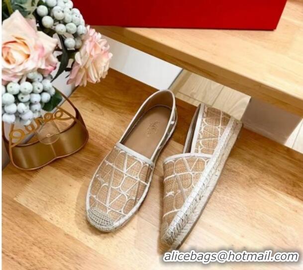 Popular Style Valentino VLogo Espadrilles Flat in Raffia Straw Beige 725017