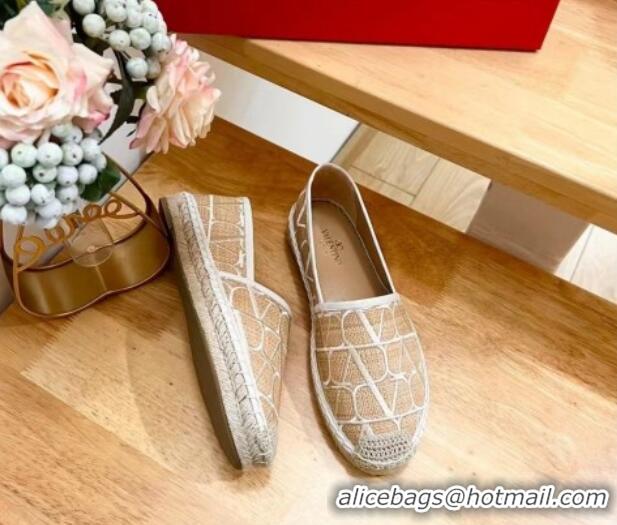 Popular Style Valentino VLogo Espadrilles Flat in Raffia Straw Beige 725017