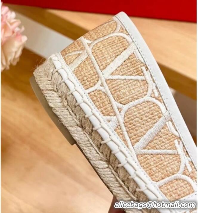 Popular Style Valentino VLogo Espadrilles Flat in Raffia Straw Beige 725017