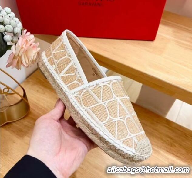 Popular Style Valentino VLogo Espadrilles Flat in Raffia Straw Beige 725017