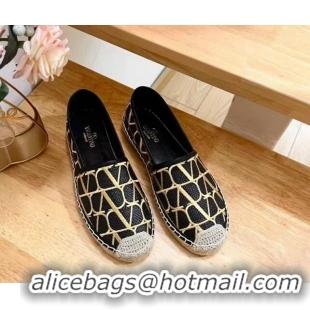 Perfect Valentino VLogo Espadrilles Flat in Raffia Straw Black 725018