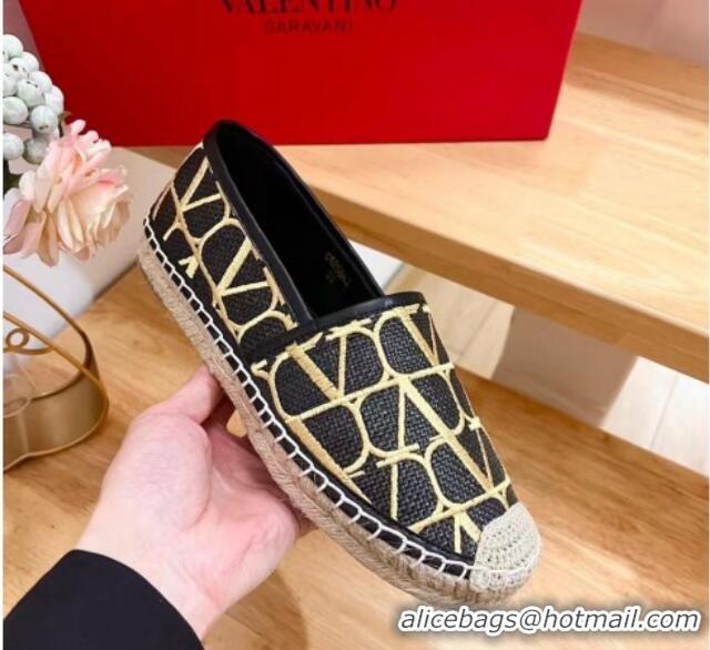 Perfect Valentino VLogo Espadrilles Flat in Raffia Straw Black 725018