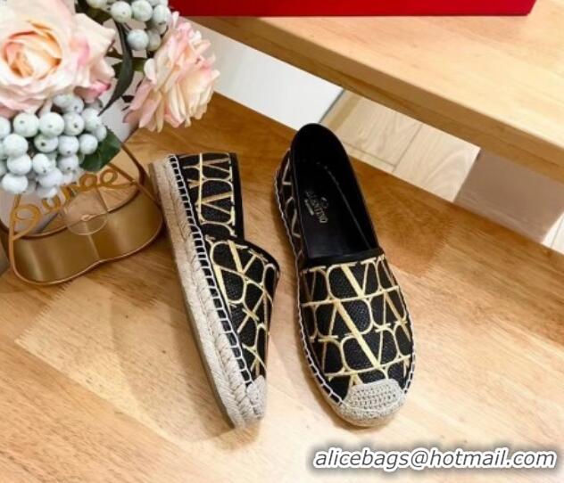 Perfect Valentino VLogo Espadrilles Flat in Raffia Straw Black 725018