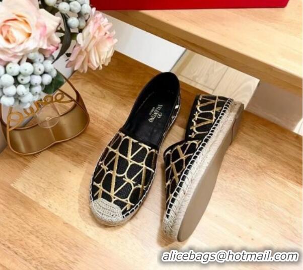 Perfect Valentino VLogo Espadrilles Flat in Raffia Straw Black 725018