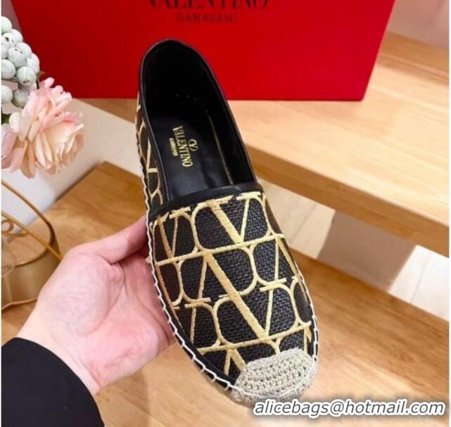 Perfect Valentino VLogo Espadrilles Flat in Raffia Straw Black 725018