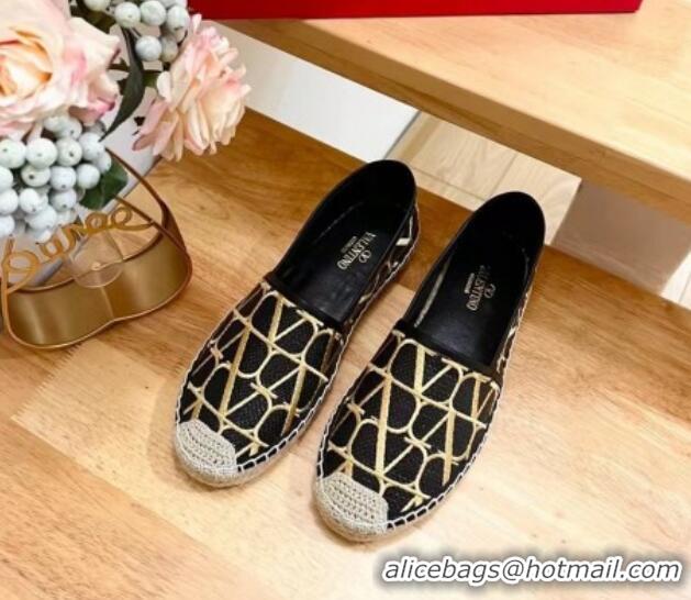 Perfect Valentino VLogo Espadrilles Flat in Raffia Straw Black 725018