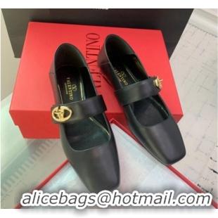 Sophisticated Valentino VLogo Locker Mary-Janes Calfskin Ballerinas Flat Black 725023