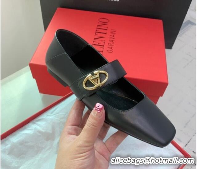 Sophisticated Valentino VLogo Locker Mary-Janes Calfskin Ballerinas Flat Black 725023