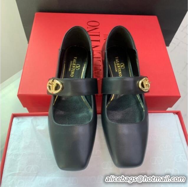 Sophisticated Valentino VLogo Locker Mary-Janes Calfskin Ballerinas Flat Black 725023