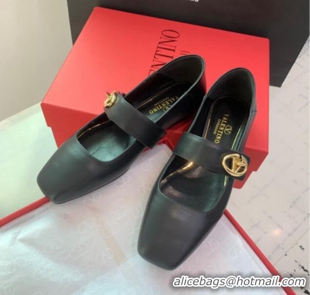 Sophisticated Valentino VLogo Locker Mary-Janes Calfskin Ballerinas Flat Black 725023