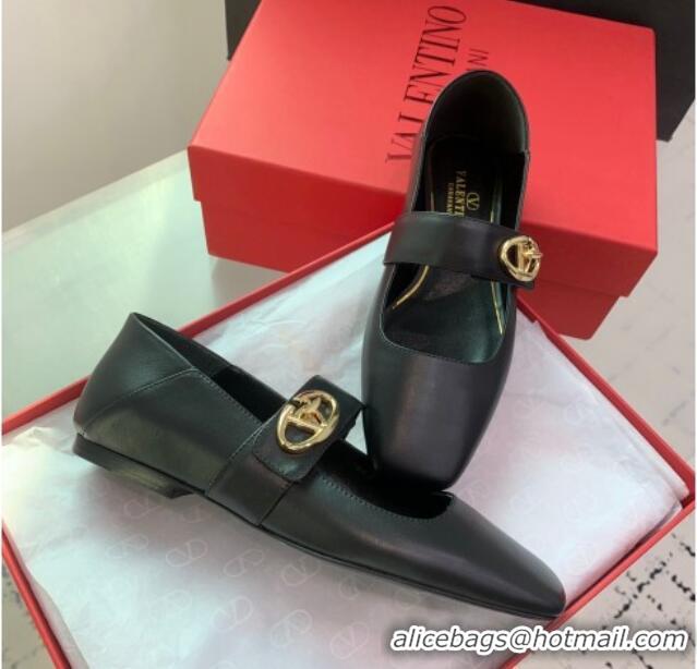 Sophisticated Valentino VLogo Locker Mary-Janes Calfskin Ballerinas Flat Black 725023