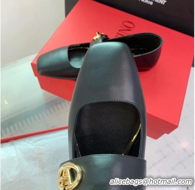 Sophisticated Valentino VLogo Locker Mary-Janes Calfskin Ballerinas Flat Black 725023