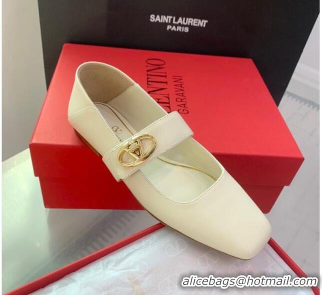 Charming Valentino VLogo Locker Mary-Janes Calfskin Ballerinas Flat White 725024