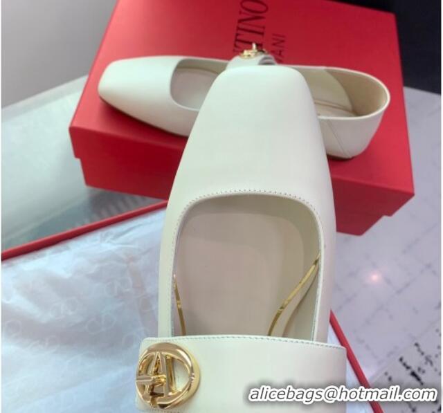 Charming Valentino VLogo Locker Mary-Janes Calfskin Ballerinas Flat White 725024