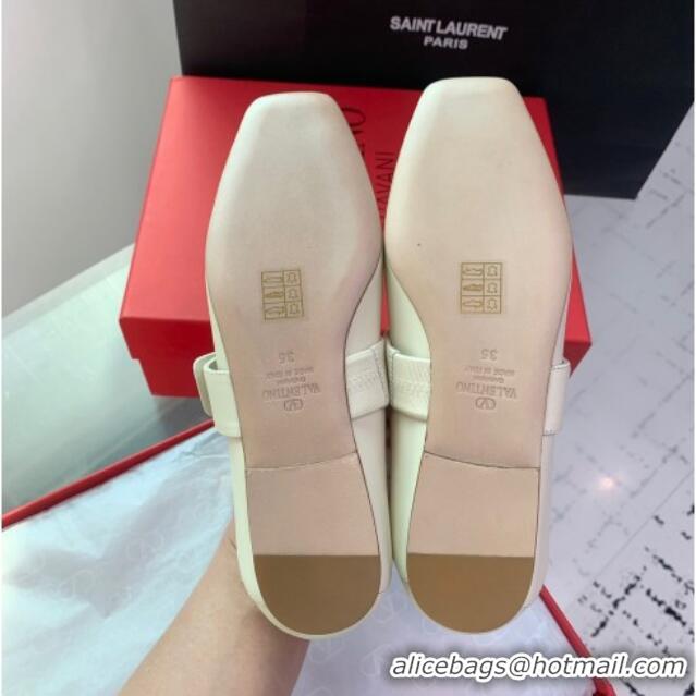 Charming Valentino VLogo Locker Mary-Janes Calfskin Ballerinas Flat White 725024