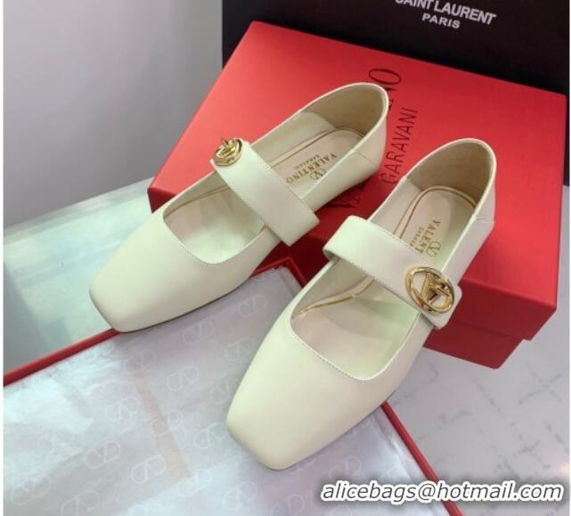 Charming Valentino VLogo Locker Mary-Janes Calfskin Ballerinas Flat White 725024