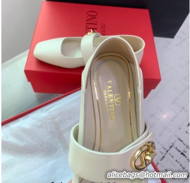 Charming Valentino VLogo Locker Mary-Janes Calfskin Ballerinas Flat White 725024