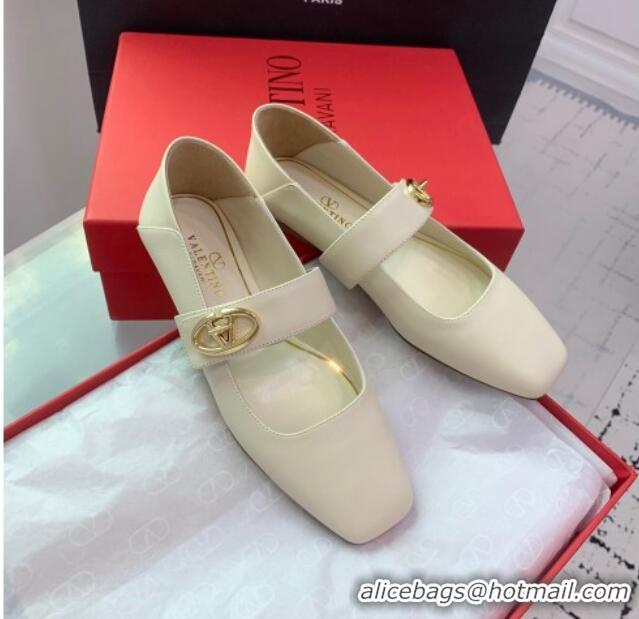 Charming Valentino VLogo Locker Mary-Janes Calfskin Ballerinas Flat White 725024