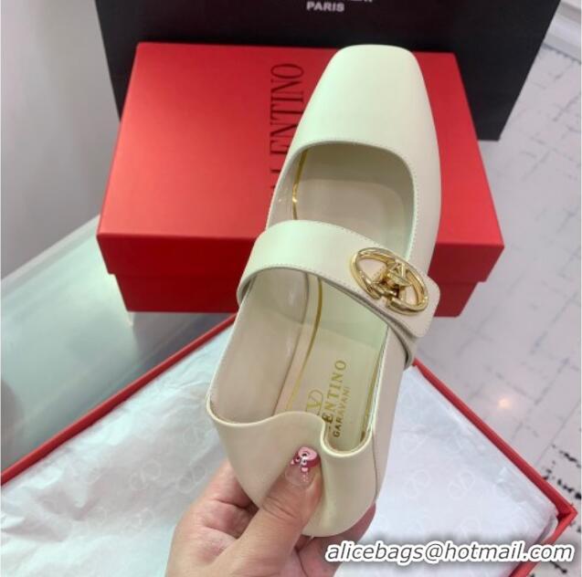 Charming Valentino VLogo Locker Mary-Janes Calfskin Ballerinas Flat White 725024