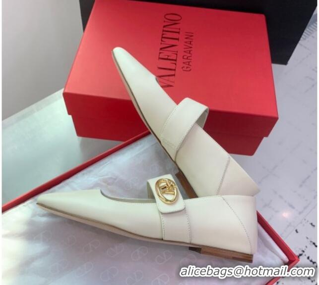 Charming Valentino VLogo Locker Mary-Janes Calfskin Ballerinas Flat White 725024