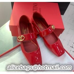 Sumptuous Valentino VLogo Locker Mary-Janes Ballerinas Flat in Patent Leather Red 725025