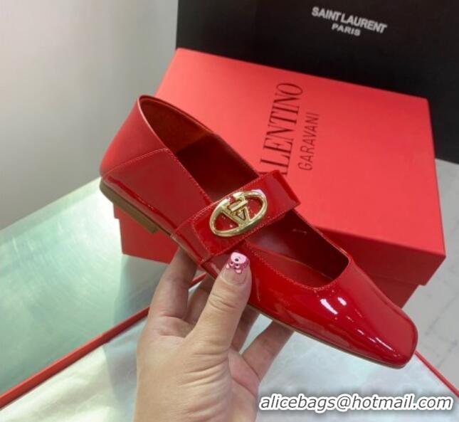 Sumptuous Valentino VLogo Locker Mary-Janes Ballerinas Flat in Patent Leather Red 725025