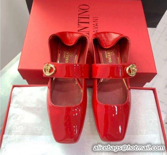 Sumptuous Valentino VLogo Locker Mary-Janes Ballerinas Flat in Patent Leather Red 725025