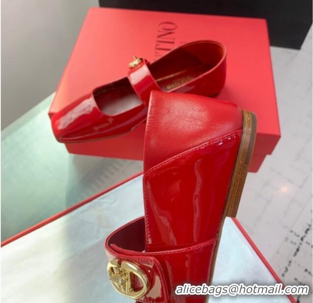 Sumptuous Valentino VLogo Locker Mary-Janes Ballerinas Flat in Patent Leather Red 725025