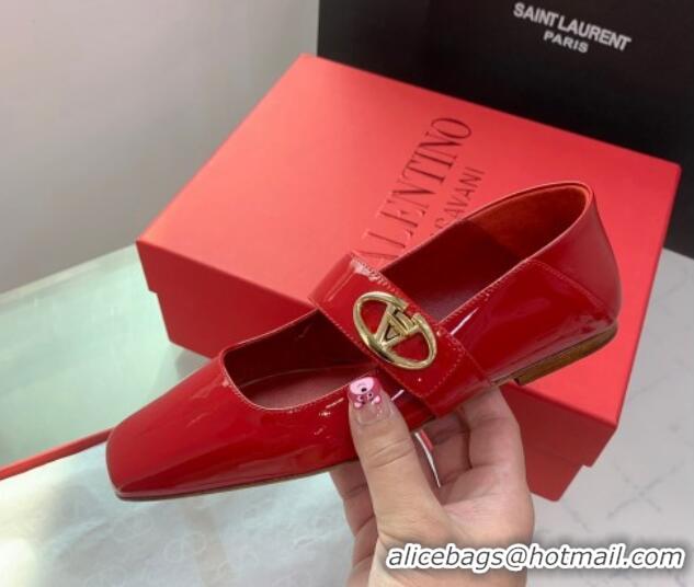 Sumptuous Valentino VLogo Locker Mary-Janes Ballerinas Flat in Patent Leather Red 725025