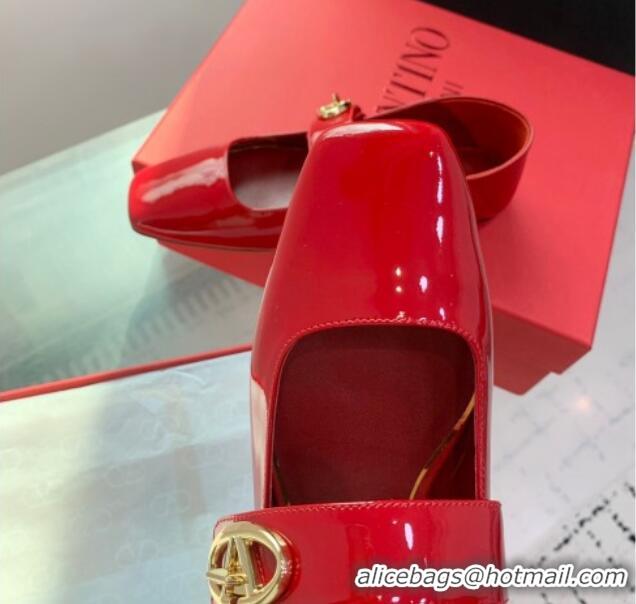 Sumptuous Valentino VLogo Locker Mary-Janes Ballerinas Flat in Patent Leather Red 725025