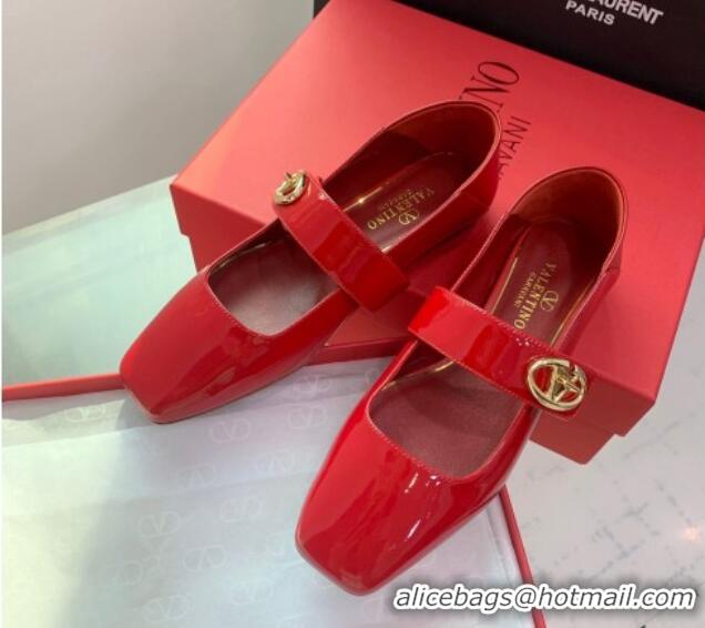 Sumptuous Valentino VLogo Locker Mary-Janes Ballerinas Flat in Patent Leather Red 725025