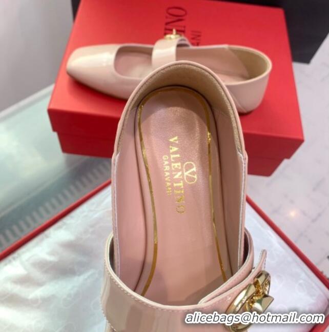 Stylish Valentino VLogo Locker Mary-Jane Calfskin Ballerinas Flat Nude Pink 725026